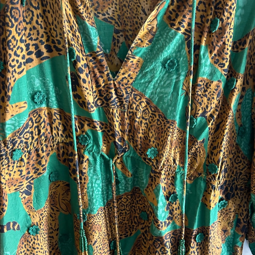Farm Rio anthropology size small dress green and brown animal print - Picture 3 of 5